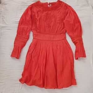 Elegant Orange Embroidered Cotton Dress Sz 4